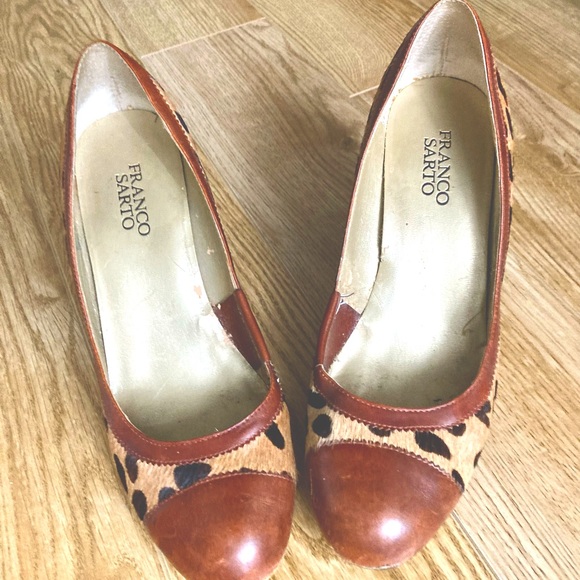 FRANCO SARTO Leopard Print Pony Hair Pumps w Leather Toe Cap & Heel Back size 9 - Picture 2 of 8